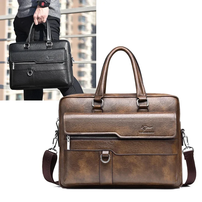 

Men'S Leather Briefcase Lawyer Handbag Luxury Laptop 14Inch Shoulder Business Office Work Messenger Crossbody Side Designer Bag