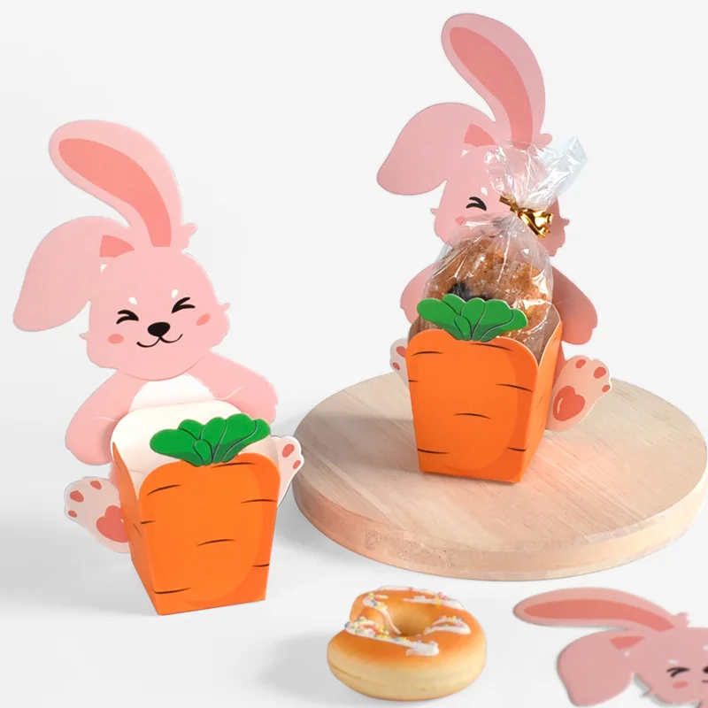 Boîte à bonbons en papier lapin carotte, 10 pièces, boîtes d'emballage cadeau pour enfants, anniversaire, réception-cadeau pour bébé, décoration de fête de pâques