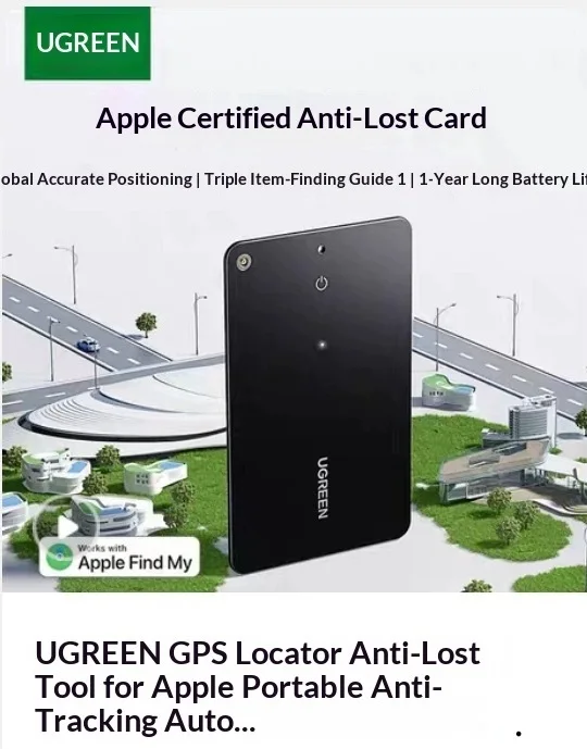 UGREEN CM817 45298 FineTrack Slim Smart Finder Card Bluetooth Tracker for Apple Find My Wallet Luggage