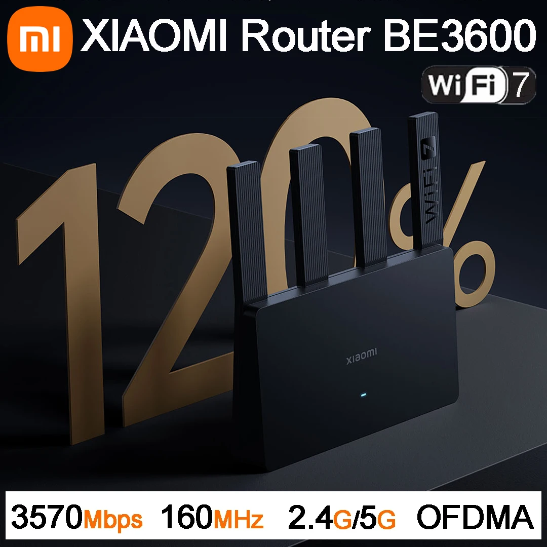 Xiaomi Router BE3600 Black WiFi 7 3570Mbps 160MHz 2.4G/5G Dual WAN LAN Gaming Acceleration Mesh Network