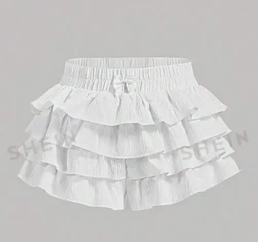 

Women Bloomers Pajama Shorts Solid Color Layered Ruffles Elastic Lounge Pants Stretch Sleep Pj Bottoms for Sleepwear