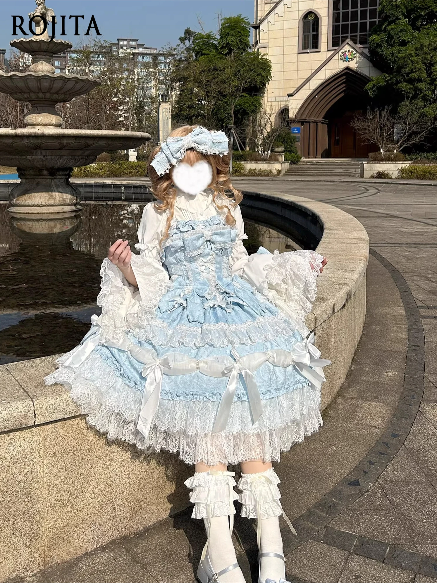 Vestido Lolita Clásico Elegante 4XL, Conjunto Completo con JSK de Talla Grande, Accesorios a Juego: Sombrero, Cola, Lazos y Mangas para Fiesta de Té