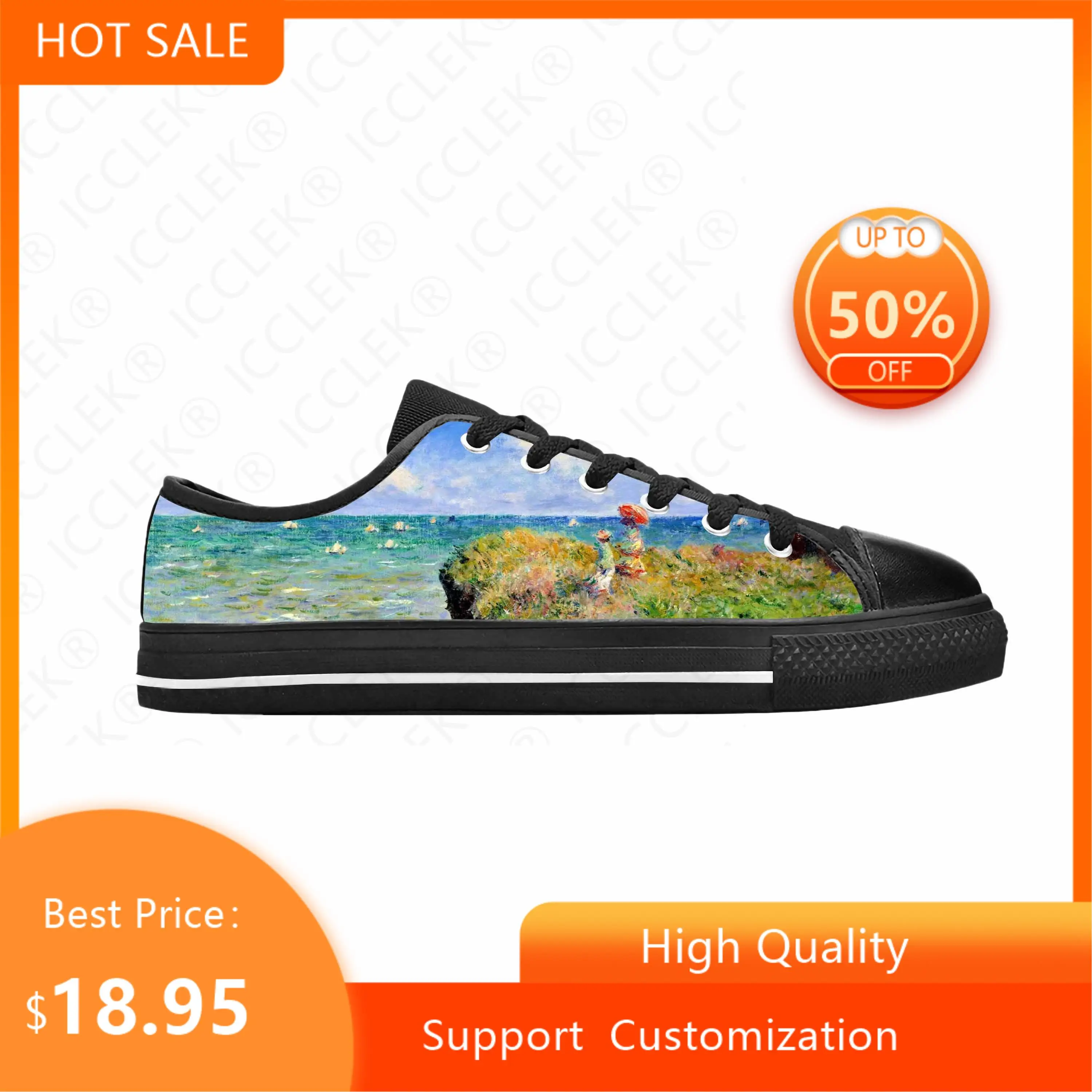 Claude Monet Water Lilies Lily Oil Painting Funny Casual Cloth Shoe Low Top Comfortable Breathable Mens Womens Teenager Sneakers