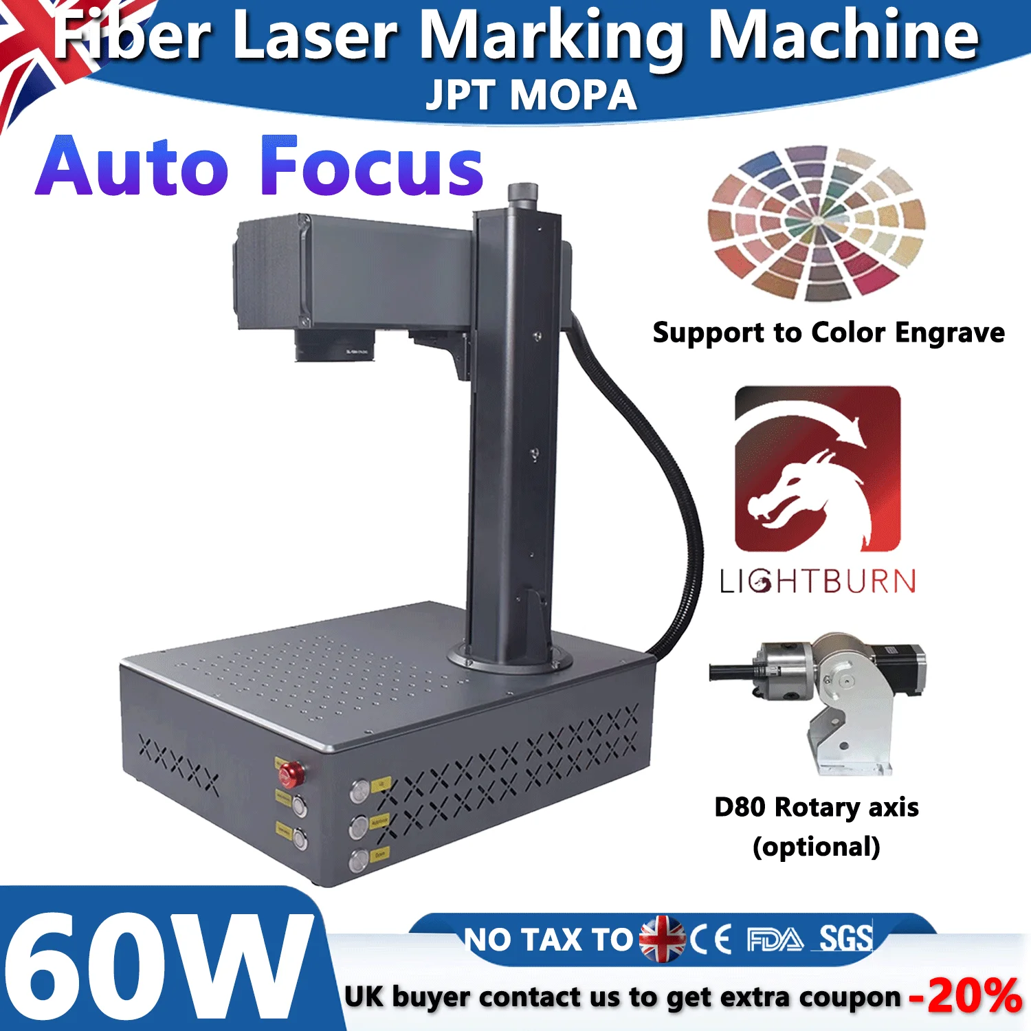 

60W AUTO FOCUS JPT MOPA Fiber Laser Marking Machine for Metal Engraver Machine Desktop Metal Engraving 200*200MM Lens