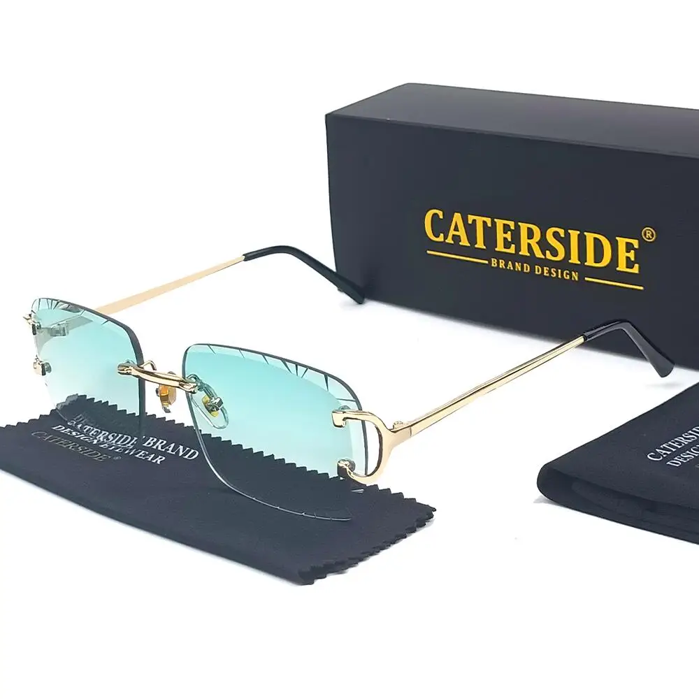 CATERSIDE Randlose quadratische Sonnenbrille für Herren, Kupfernickel, modisch, Punk-Stil, Farbverlauf, Vintage-Stil, trendige Sonnenbrille mit kleinem Rahmen, UV400