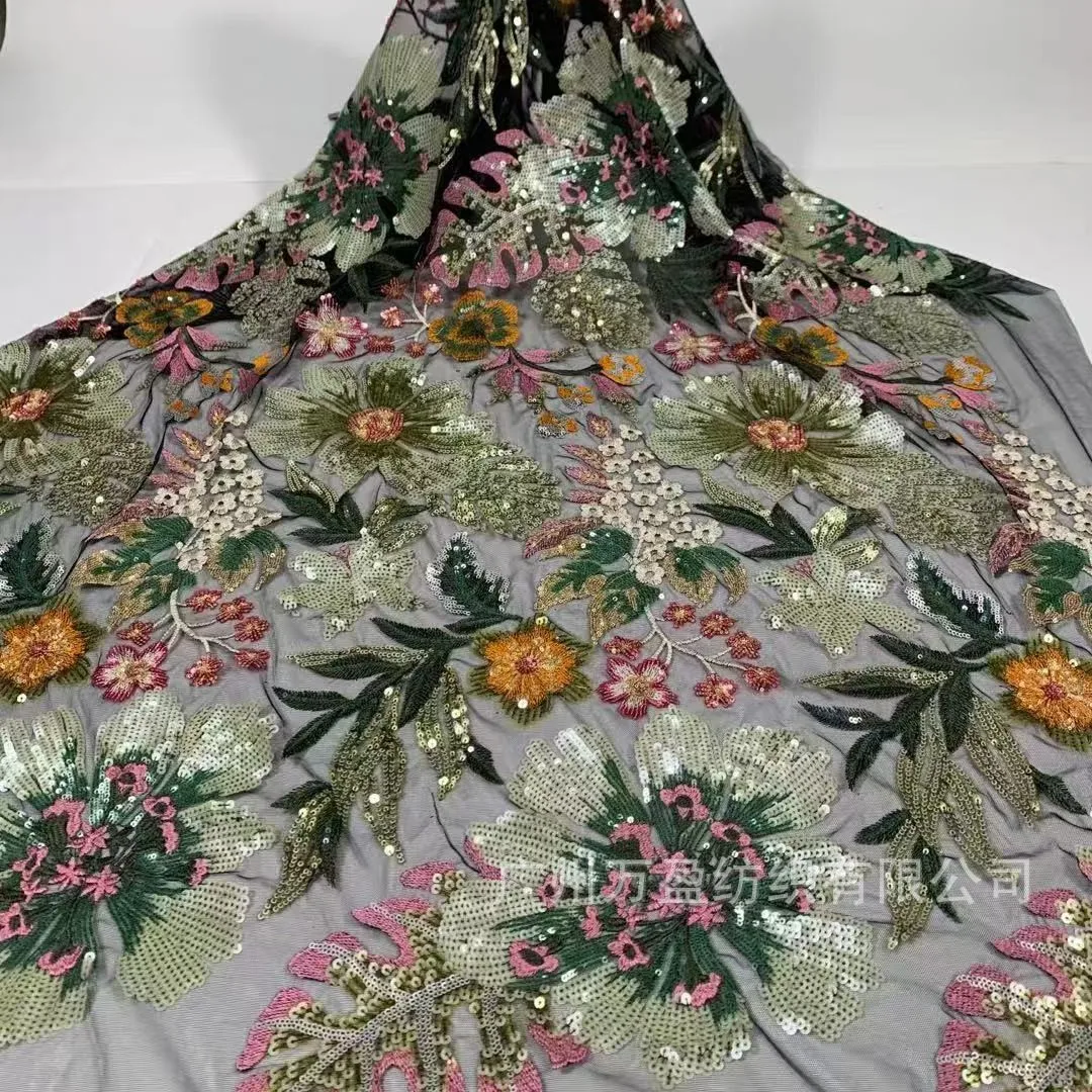 New Luxury Couture Fabric with Large Floral Sequin Embroidery on Mesh Perfect for High-End Evening Gowns Bridal Wedding Dresses