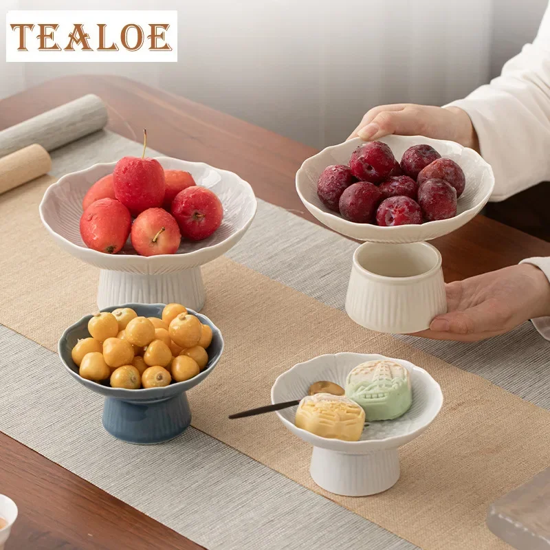 Creative Lotus Seedpod Draining Fruit Dish High Foot Ceramic Dim Sum Cooking Self-help Display Dry Dessert Candy Plate Tea Tray