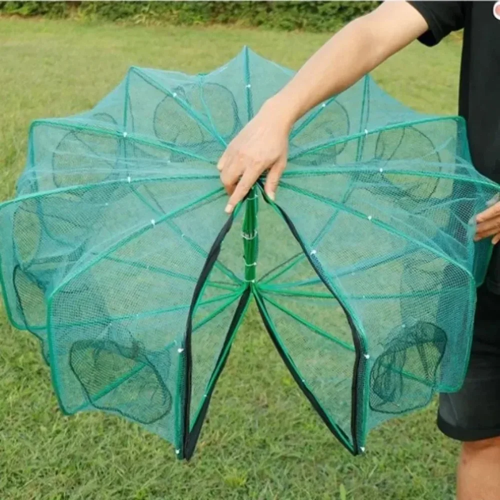 6/8/10 Holes Fishing Net Durable Green Foldable Hand Fishing Net 40~82cm Nylon Hexagon Octagon Net