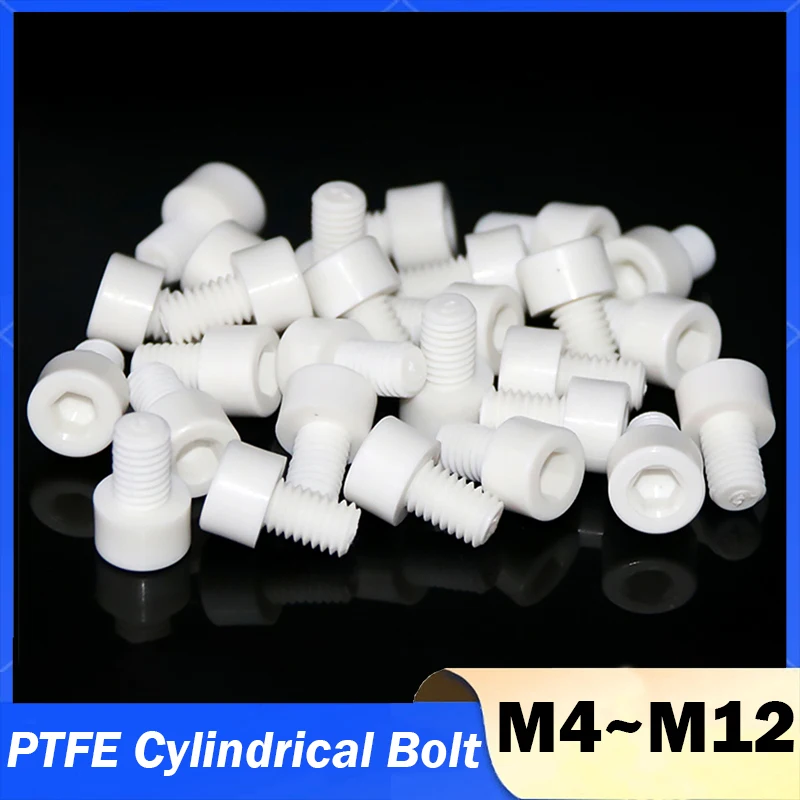 PTFE Cylindrical Hexagonal Cup Head Screw M4 M5 M6 M8 M10 M12 White Teflon High Temperature Resistant Insulated Screw Bolt