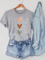 Camiseta de manga corta con estampado de corazón de amor para mujer, ropa con estampado de acuarela dulce de los años 90, camisetas gráficas