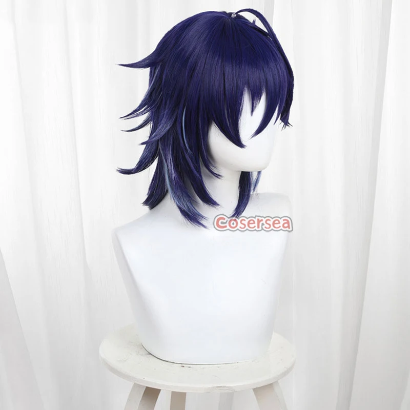 Cosersea ororon natlan cosplay perucas genshin impacto ororon natlan 40cm longo misturado azul masculino cos peruca de cabelo sintético resistente ao calor