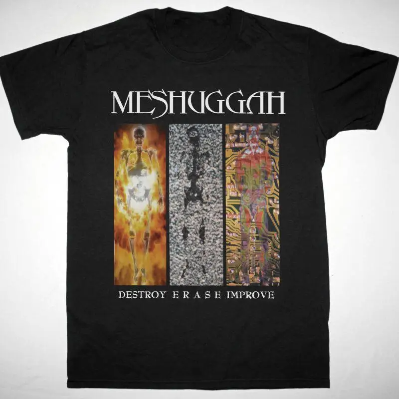 Vtg MESHUGGAH DESTROY ERASE IMPROVE Cotton Black Full Size T Shirt AP243
