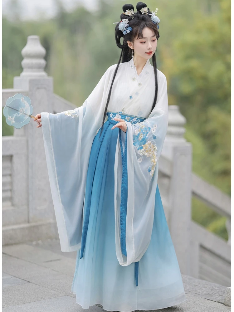 

Original handling Wei Jin style Han Fu women wide sleeve Southern and Northern dynasties embroidery set new