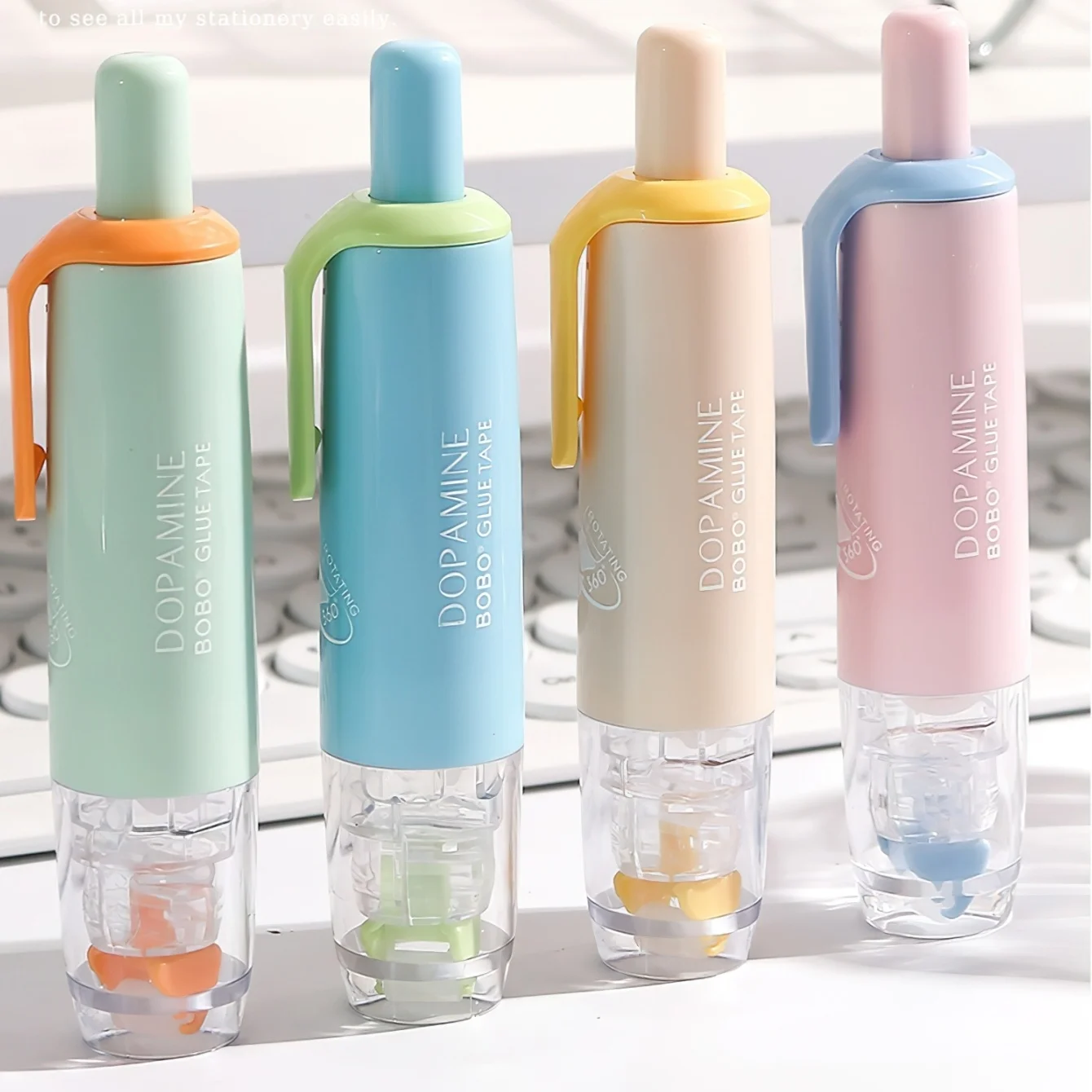 1pcs Dopamine Color Double-Sided Tape Glue Tapes Retractable Adhesive with Rotating Tip Refillable Erasable Easy to Use A3405