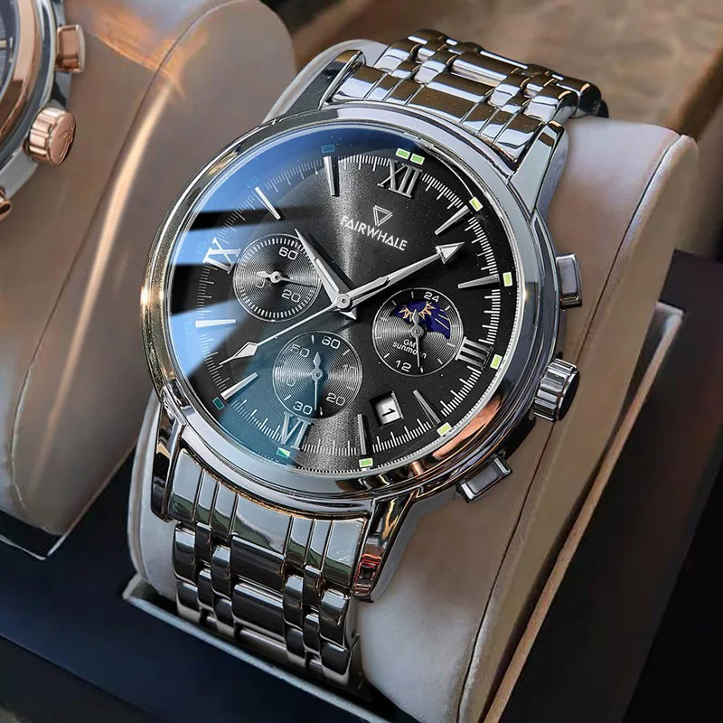 Mark Fairwhale Men's Quartz Watch Waterproof Multifunctional Date Moon Phase Night Light Business Top Popular Watch for Men