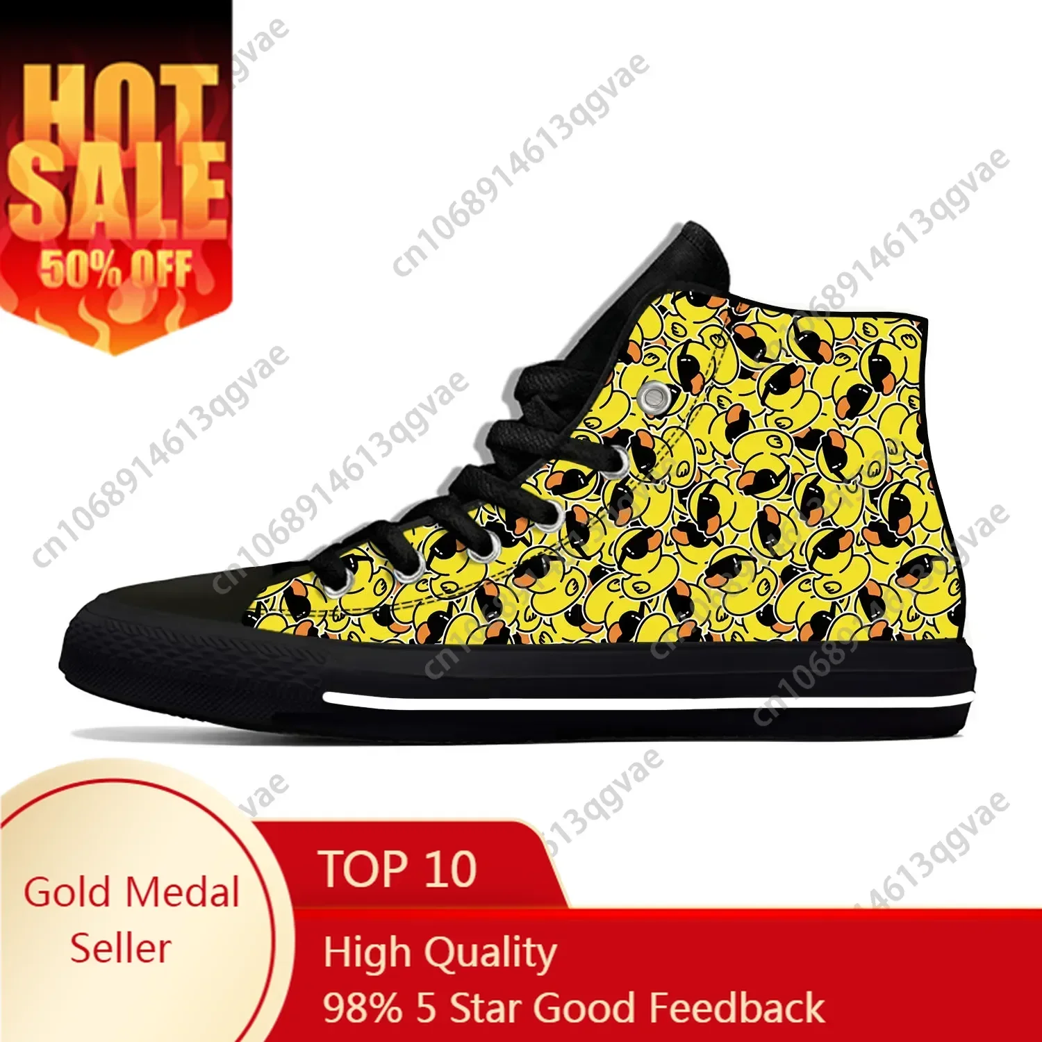 

Yellow Duck Cartoon High Top Sneakers Mens Womens Teenager High Quality Canvas Sneaker Fashion Casual Couple Shoes Custom Shoe