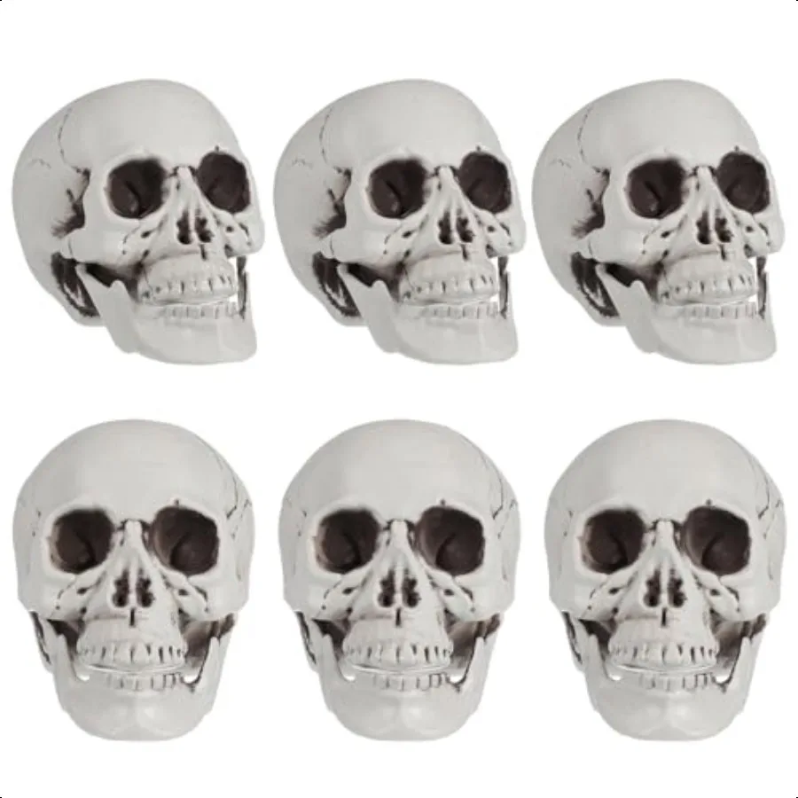 

6PCS Halloween Skeletons Plastic Realistic Human Skull Head Bone Model Ghost House Props Halloween Party plies