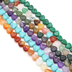 10mm Natural Stone Crystal Heart Beads Rose Quartz Amethysts Spacer Beads for Jewelry Making DIY Necklace Bracelet Accessories