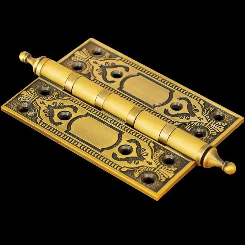 

High-end 3PCS 5'' Solid Brass Heavy Door Hinges 4mm Thicken Crown Head Villa Home Decorative Hinge Bearing Silent Door Hinges
