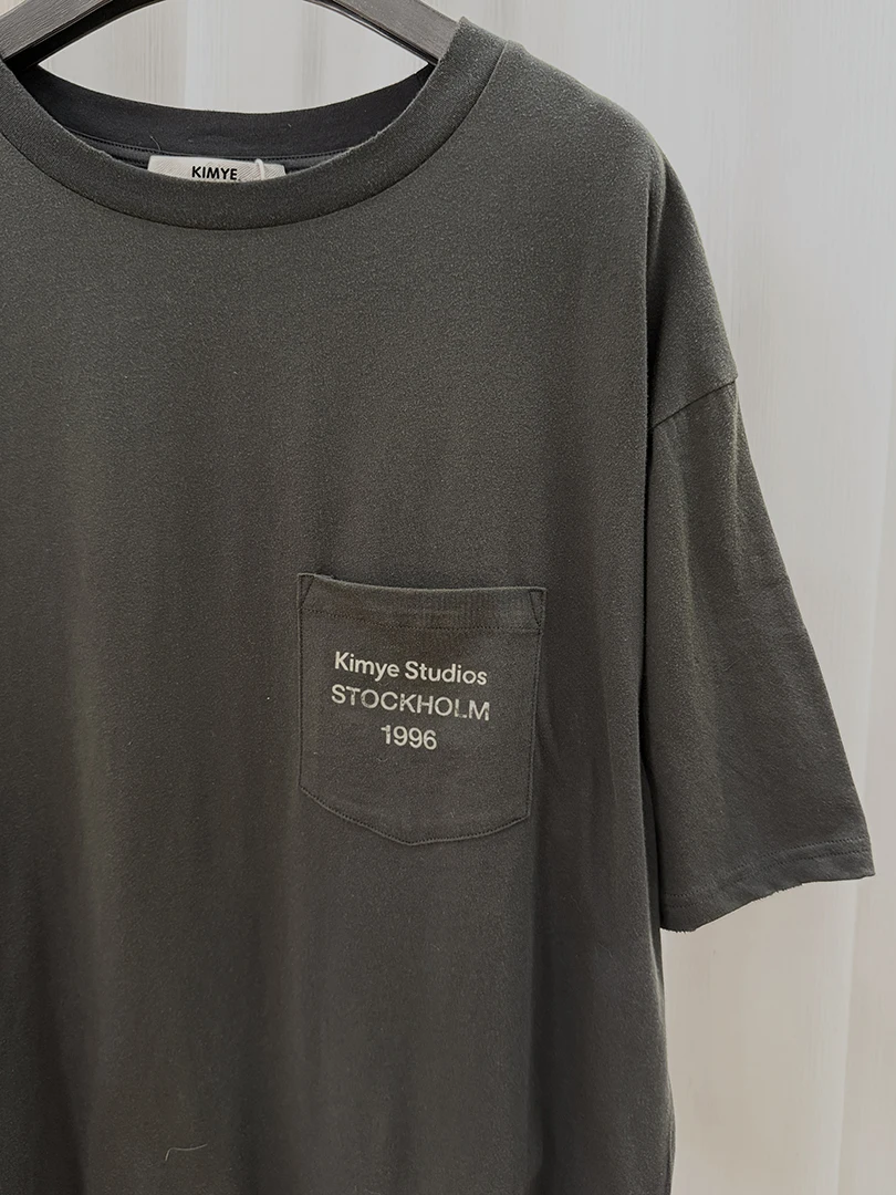 Ac Wind 25Fw Pocket Small Logo 1996 Basic Worn in Washed Loose Unisex Short Sleeve Cotton Linen Fabric T Shirt Casual Style