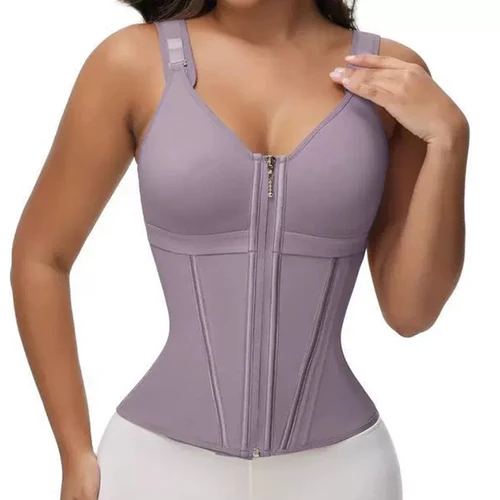 Imagen 2 del producto Chaleco morado Faja colombiana entrenador de cintura de alta compresión con cremallera adelgazante Control de barriga Shapewear Body Shaper Corset