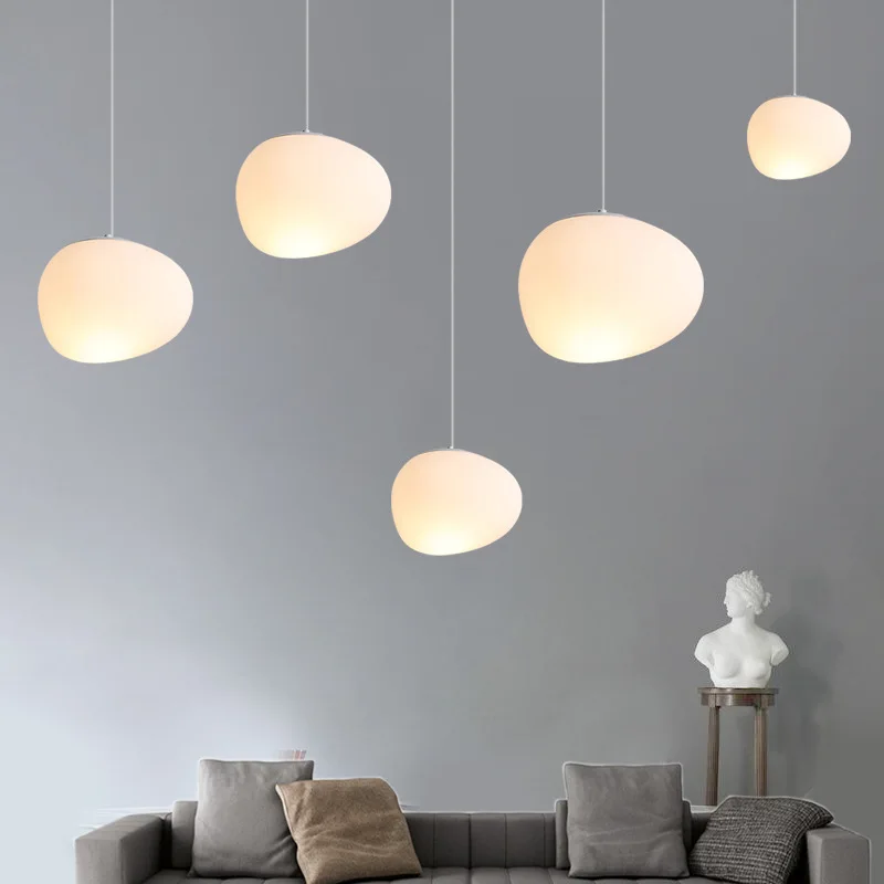 

Modern Creamy Style Pendant Light Restaurant Bar Counter Duplex Staircase Lobby Exhibition Hall Designer Pebble LED Hanging Lamp
