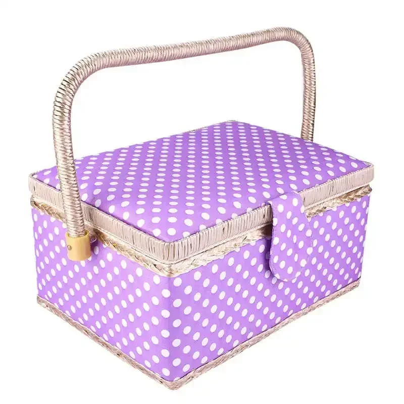 3 Colors Handmade Sewing Basket Household Fabric Craft Thread Needle Storage Box Organizer Flip Type Sewing Accessories