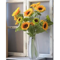 92CM Artificial Sunflower Flocking Pole Sunflower Silk Flower Wedding Decoration