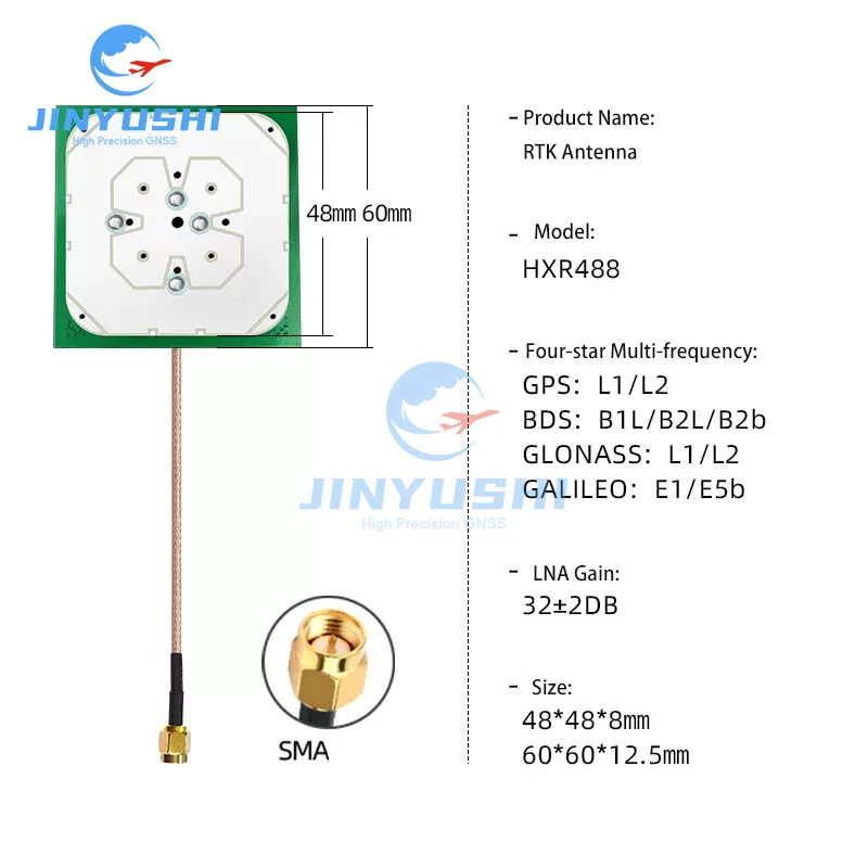 Imagem -06 - Antena Gnss Multi-freqüência Cerâmica Interna Macho Sma Amplificador Rtk Gps l1 l2 l5 Glonass Galileo Rg178