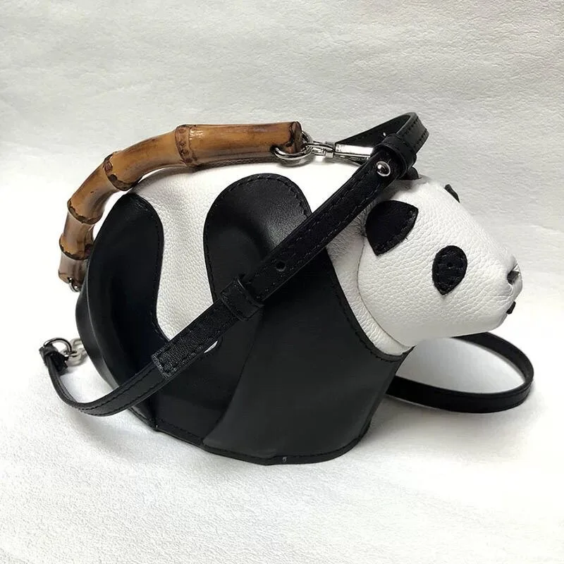 

Head layer cowhide panda bag, crossbody phone bag, genuine leather small bag, panda coin purse, animal bag,real bamboo knot