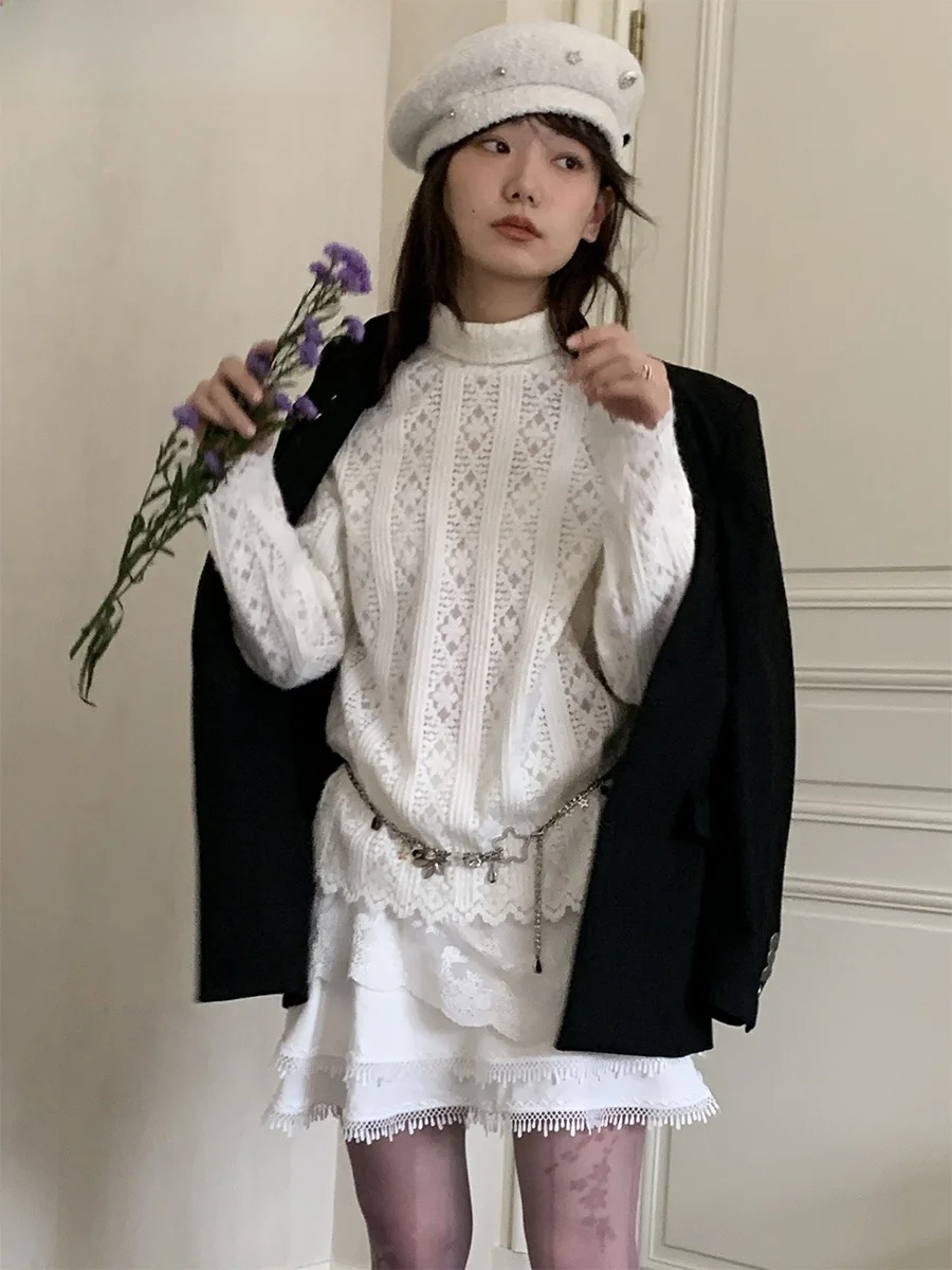 

Original Design Long Sve Lace Trim Soft Base irt Versatile Gentlewoman's Faion Nylon Spandex Blend Mid-Length Women's Top