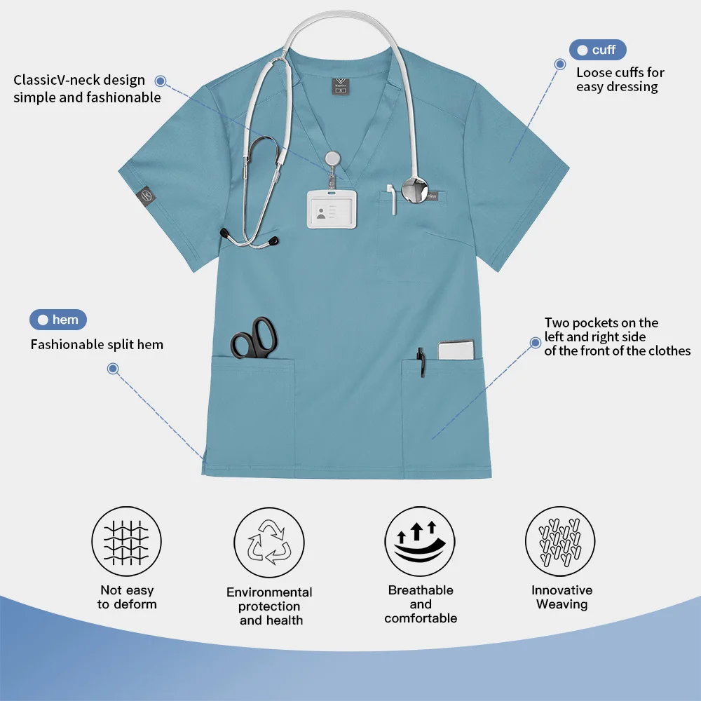 Verpleegkundige Scrub T-shirt Medisch Uniform Apotheker Werkkleding Vrouwen Mannen Verpleging Tandarts Tops Klassieke V-hals Scrub Tops Chirurgische Blouse