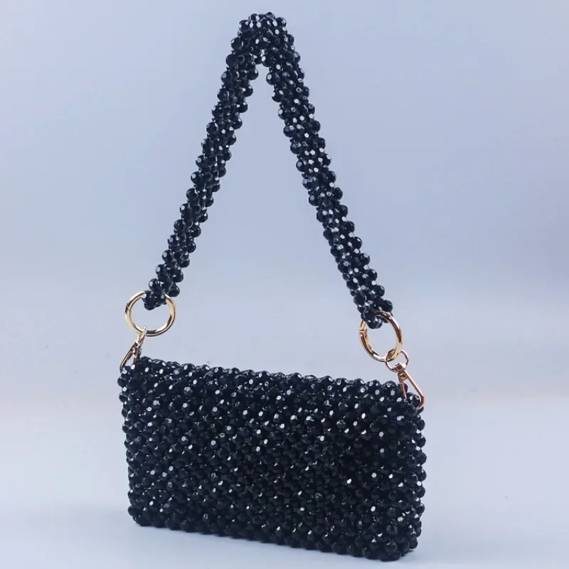 Bolsa de ombro tecida frisada personalizada para mulheres, bolsas móveis, design artesanal, preto e dourado, nova moda, Ins