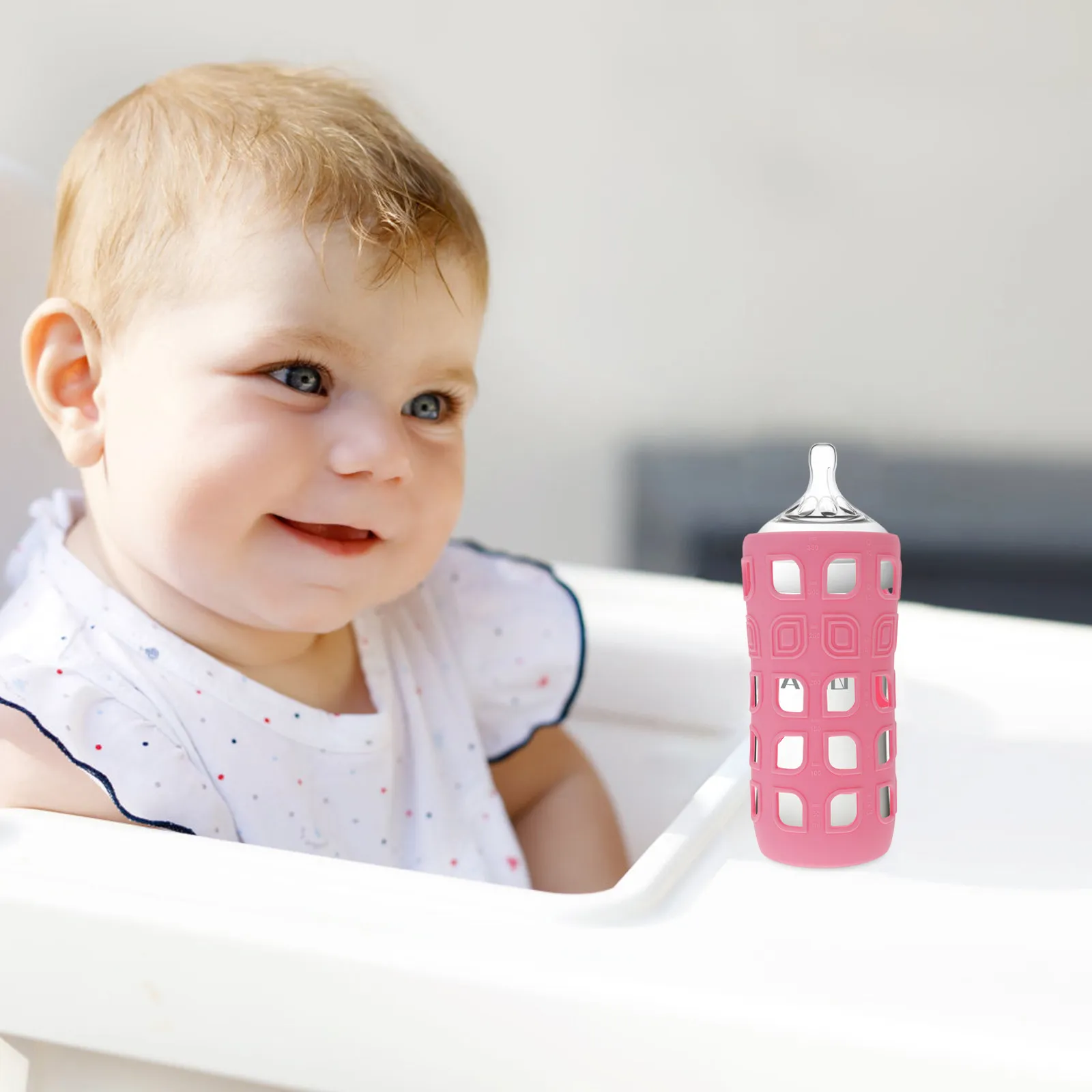 

1 шт. силиконовый защитный чехол для детской бутылочки, мягкий, легкий, безопасный, с защитой от падения, для дома и улицы, розовый