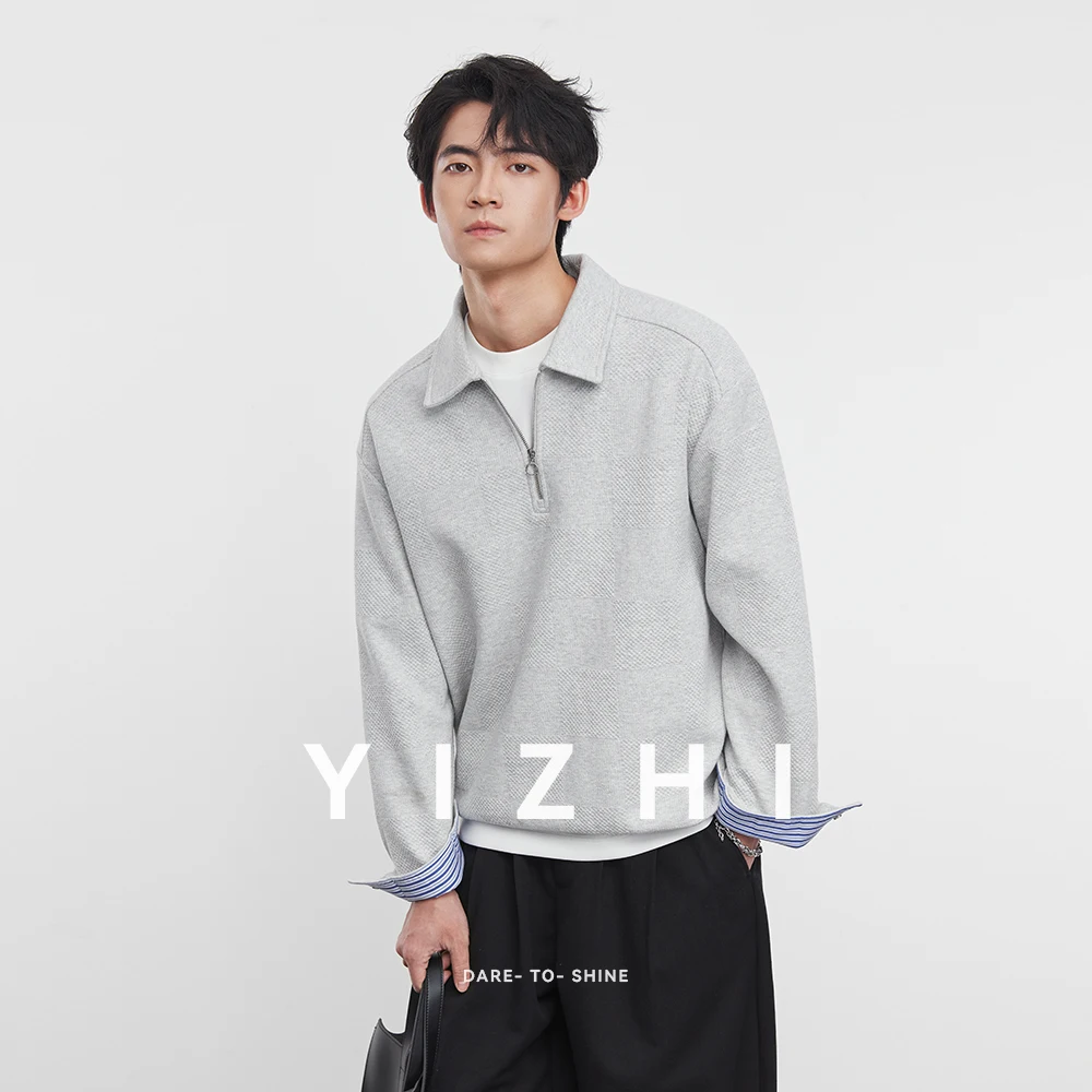 

Fashion Men's Half Zip Lapel Sweatshirt 2025 Autumn New Korean Fashion Polo Shirt Men's Long Sleeve Top Pullover