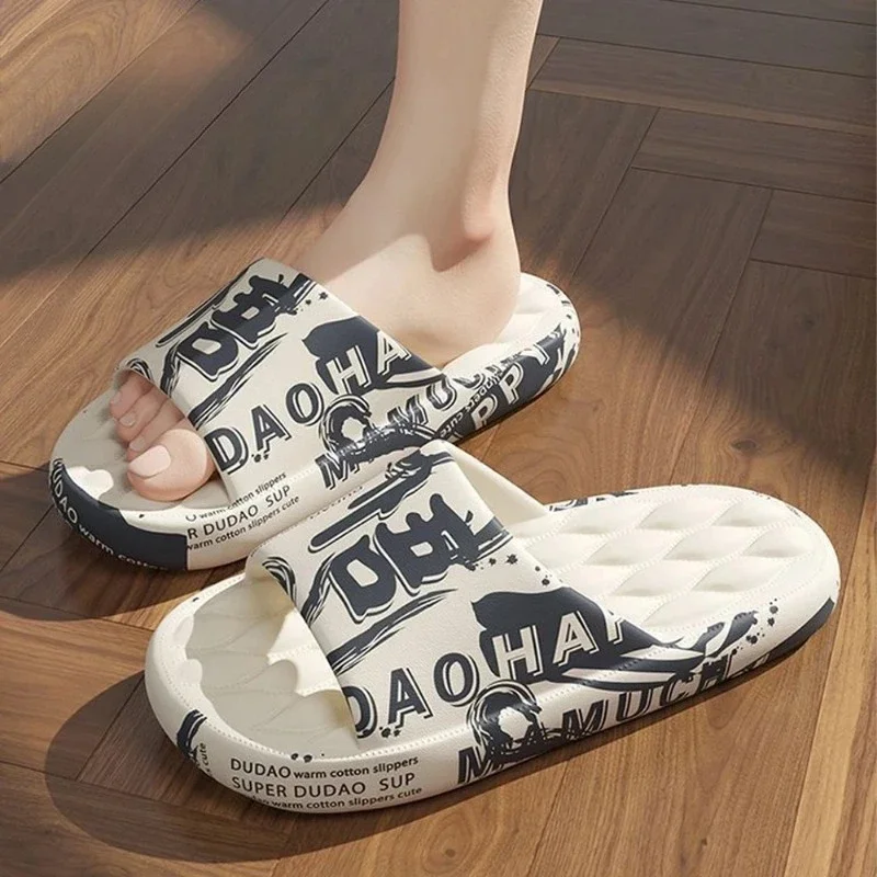 

BASATU Men Summer Slippers Beach Sandals Flip Flop Printing Thick Soled Boys Girls Unisex Home Bath Shoe