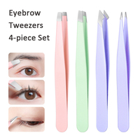 Eyebrow clip 4pcs Precision Eyebrow Tweezers Set Stainless Steel Tools for Brow Shaping, Beard Plucking & False Lash Application