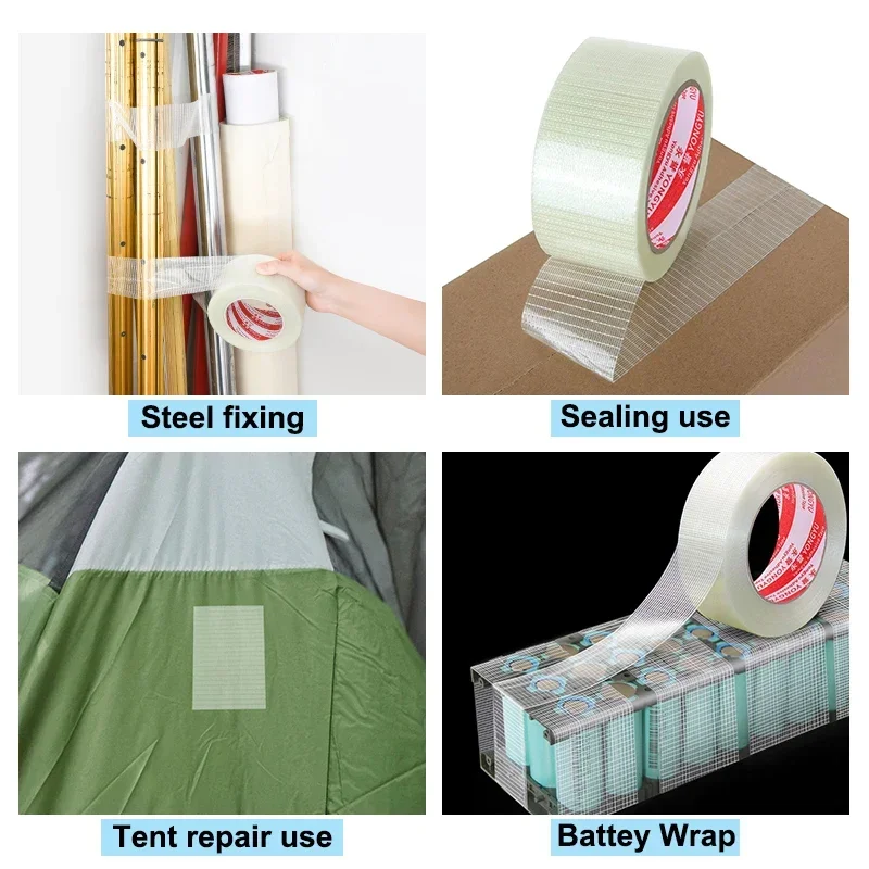 50M Glass Fiber Adhesive Mesh Tape Transparent Waterproof Grid Tapes High Viscosity Reinforced Strapping Packing Seal Tape