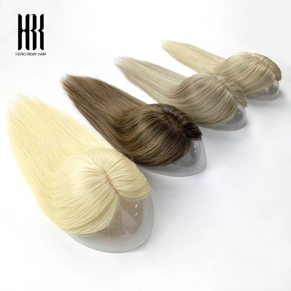 Hair Topper For White Women Mono Silk Base 100% Real Remy Human Hair Toupees European Hair Straight With Clips 14-16 Inch 50g/pc