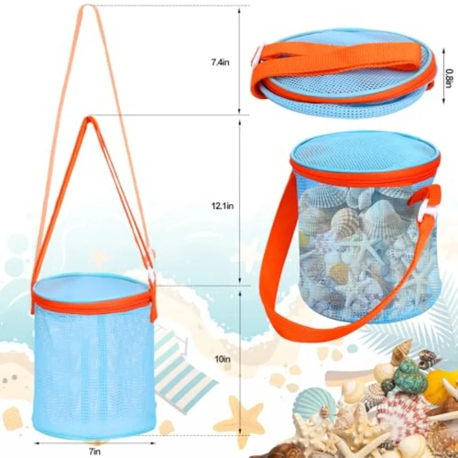 Sea Shell Bags for Beach, Large Mesh Seashell Holder for Adults, Shelling Collecting Tools Travel Sand Toys Storage Bucket for