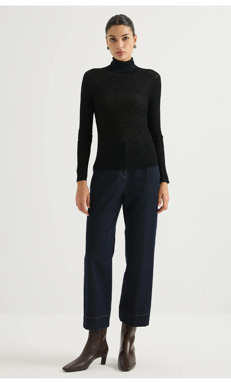 BY3621692 Damen Rollkragenpullover aus Wollmischung, Zopfmuster, lange Ärmel, Manschetten mit Kettendetail, dezenter Glanz, schmale Passform, Frühherbst – Detail 12