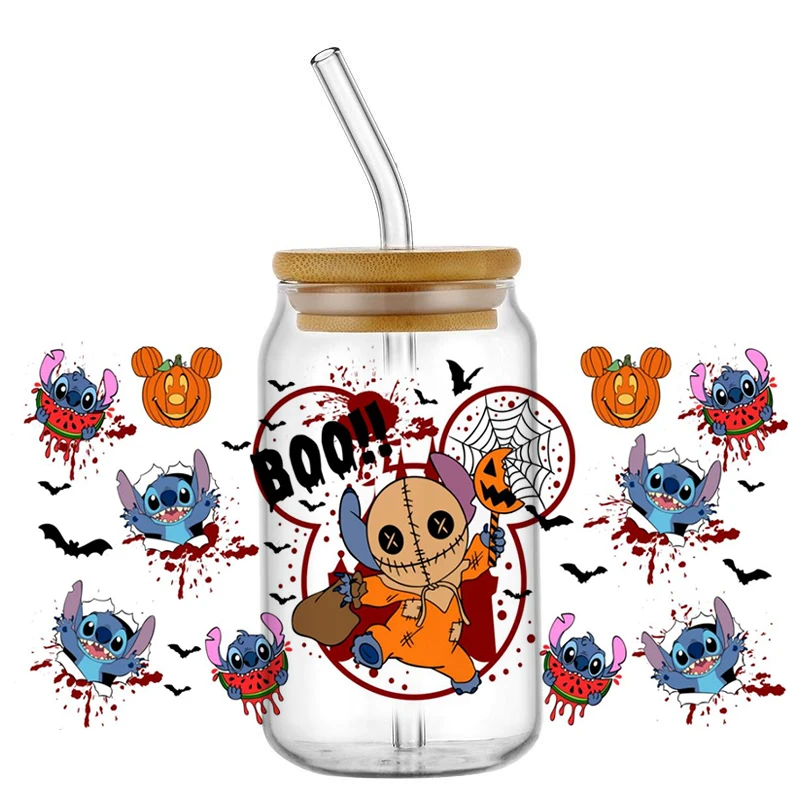 

Miniso Halloween Day Series Cute Stitch Cartoon UV DTF Cup Wrap For 16oz Libbey Coffee Glass Can Cup uvdtf Wrap Car Sticker DIY