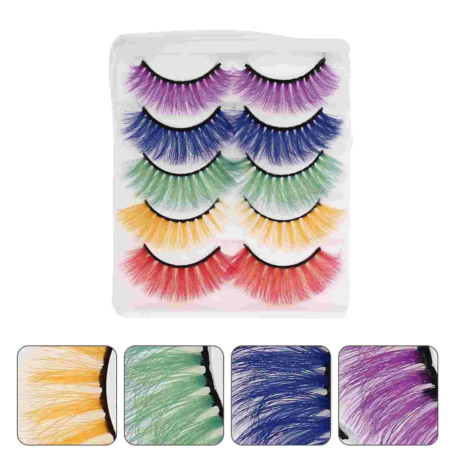 5 Pairs Fake Eyelashes Vivid Comic Set Cosplay Imitation Women Colorful Miss Costumes