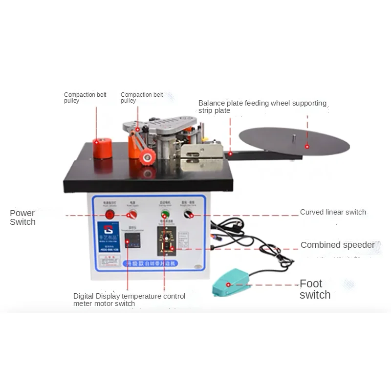 Mini manual wood pvc edge banding machine with cutting pvc edge banding machine itself and excellent speed control