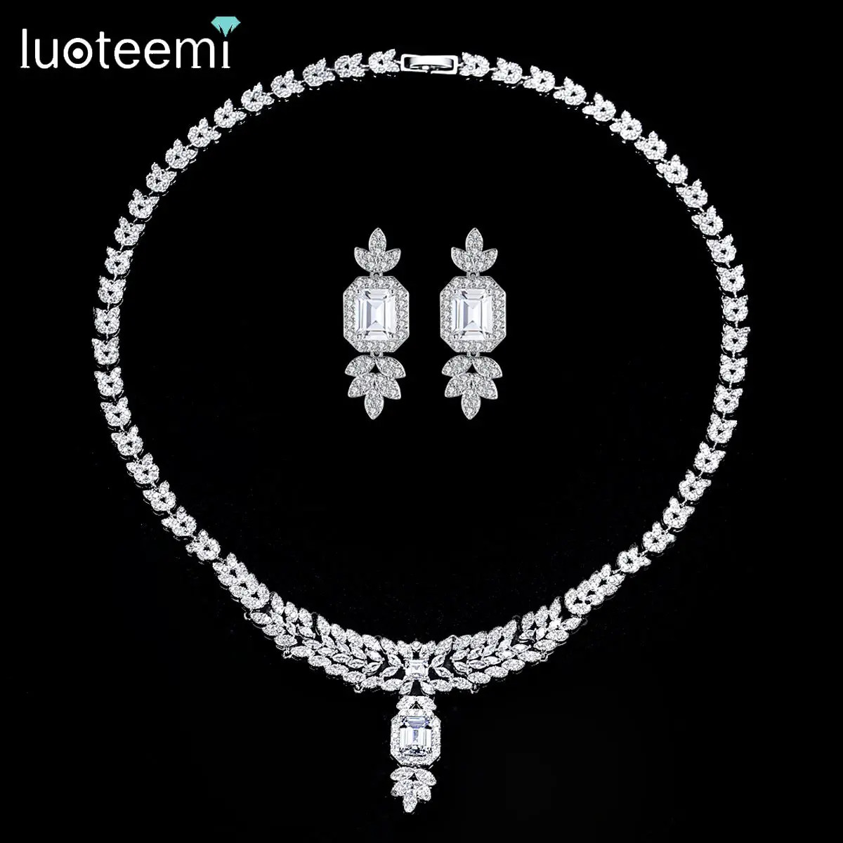 LUOTEEMI Stunning Jewelry Sets for Women Luxury Wedding Bridal Girl Party Sexy Accessories Cubic Zircon Earrings Necklace Set