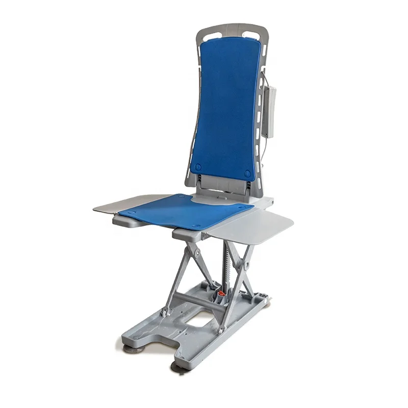 Electric Bath Lift Chair Motorized Shower Seat with Blue Cover Backrest and Waterproof Hand Controller for Bathroom Use