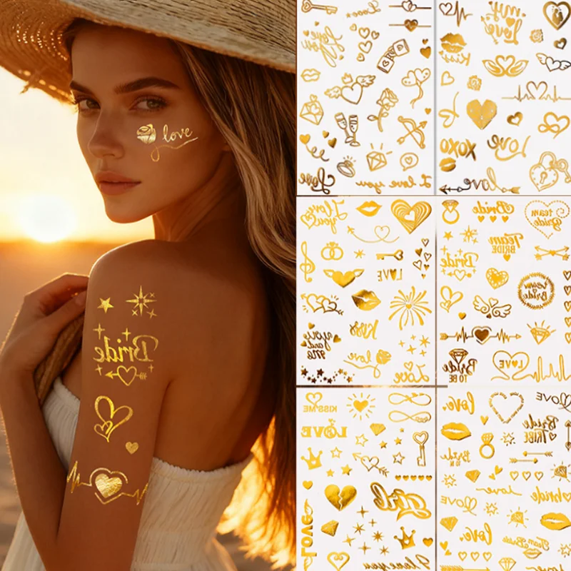 

Сверкающая металлическая золотая татуировка наклейка День святого Валентина любовь перенос губ татуировки наклейки свадебные поддельные татуировки Tatuajes Temporales
