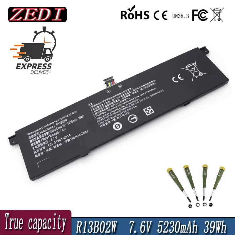 

ZEDI 7.6V 5230mAh New R13B01W R13B02W Laptop Battery For Xiaomi Mi Air 13.3" Series Tablet PC 39WH