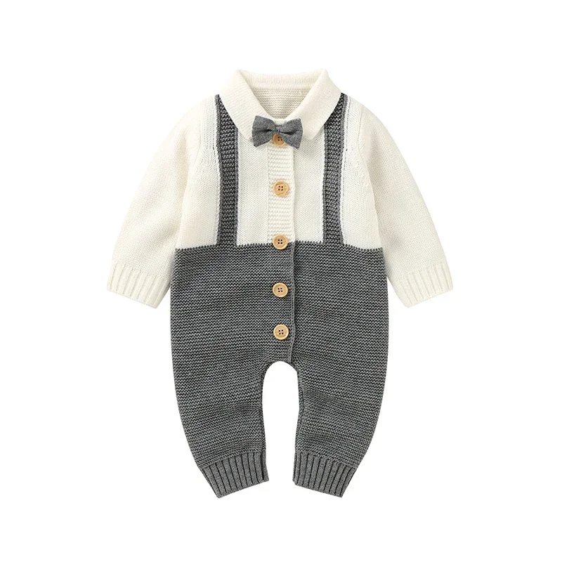 One Piece Toddler Outfits Baby Boys pagliaccetti Fashion Turtle Neck manica lunga lavorato a maglia neonato Gentlemen tute salopette corta