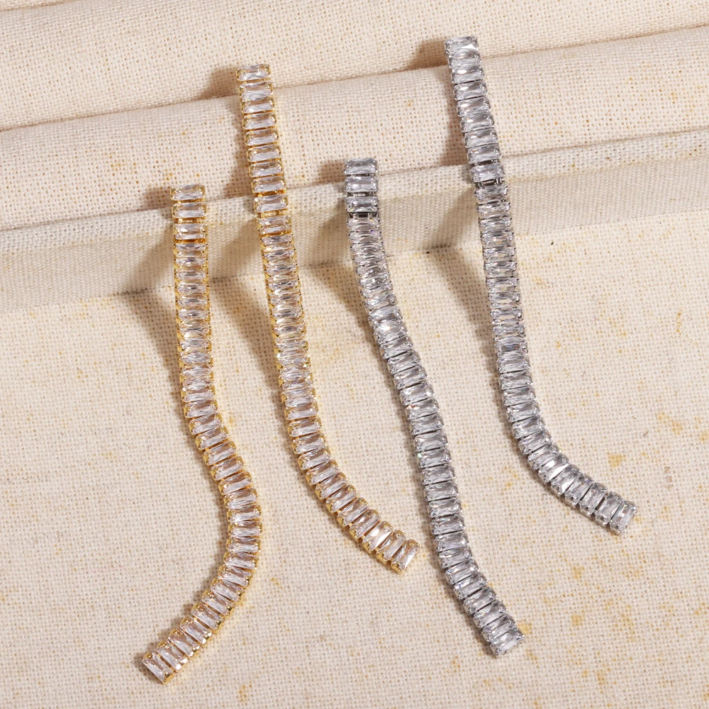 Kubische Zirkon Tennis Quaste Tropfen Baumeln Ohrringe für Frauen Strass Kristall Lange Tropfen Ohrringe Hochzeit Schmuck